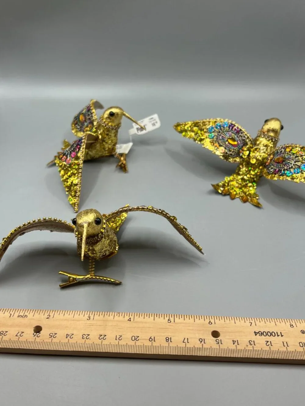 Pier 1 Hummingbird Clip On Ornament Red/Gold Sequins Rhinestone Lot of 3 Glitter